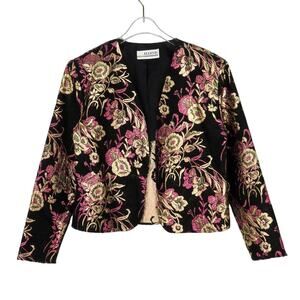 Ellen D 1980s Vintage Pink & Gold Floral Metallic Blazer Jacket Medium